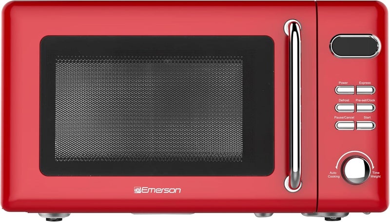 Emerson MWR7020RD Retro Compact Countertop Microwave Oven with Button Control, LED Display, 700W 5 Power Levels, 8 Auto Menus, Glass Turntable and Child Safe Lock, 0.7, Retro Red - Image 2